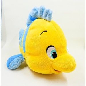 Disney Store Little Mermaid Flounder Plush 10" Blue Yellow Embroidered Eyes